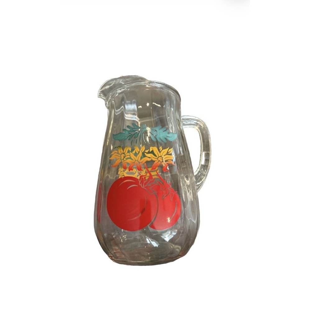 Vintage MCM  8" Clear Pitcher with Ice Lip.  Tomato Decor.